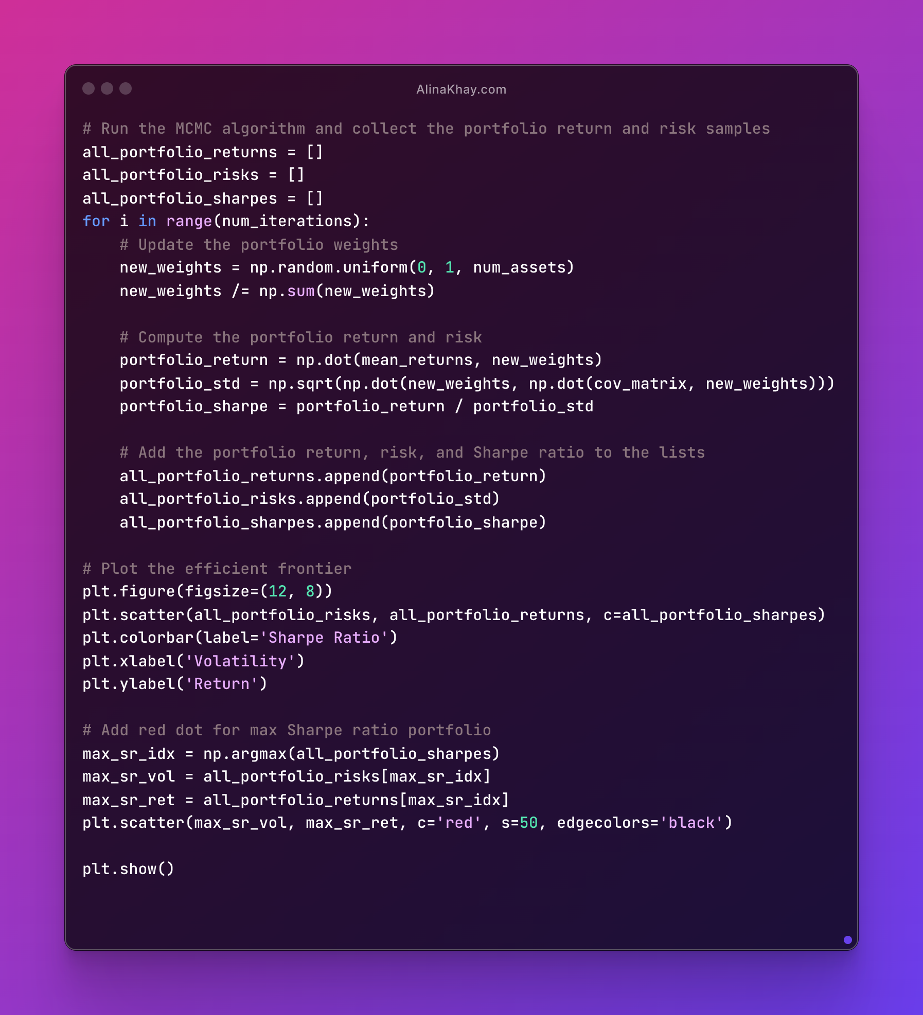 Efficient Frontier Calculation for Portfolio Otimization with Python